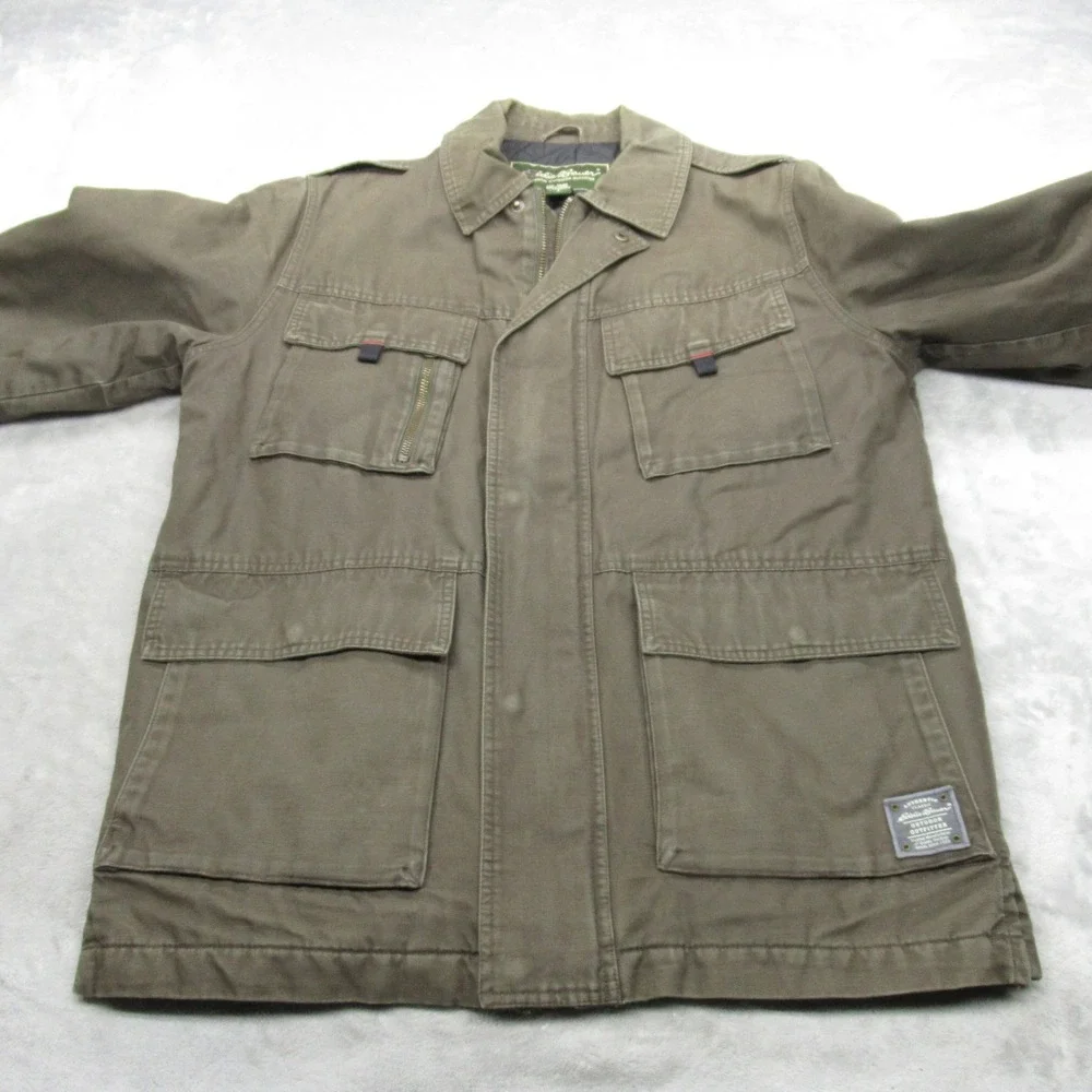 Eddie Bauer Field Jacket Mens Small Green Canvas Quilted Removable Utility Panel - Picture 4 of 16